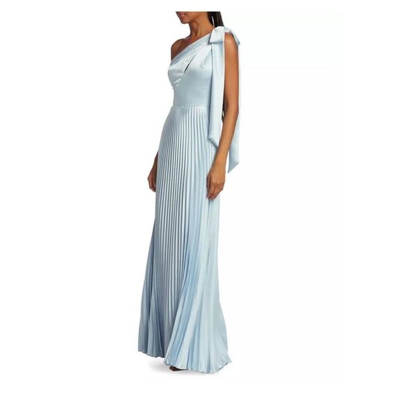 Amsale Womens Satin One-Shoulder Pleated Keyhole Sleeveless Gown Ice Size 6 - Picture 2 of 12
